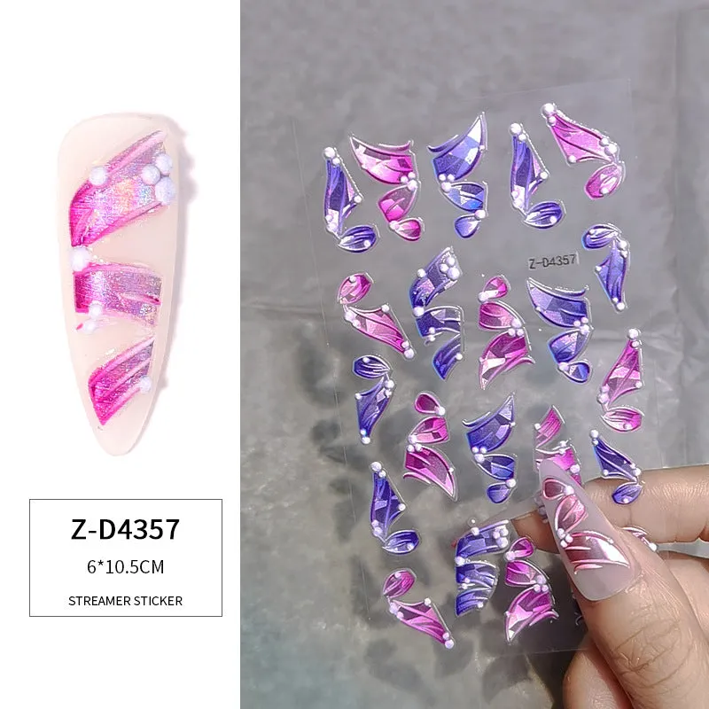 3D Multicolour Ribbon Nail Art Stickers