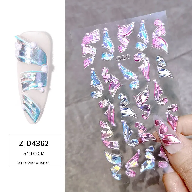 3D Multicolour Ribbon Nail Art Stickers