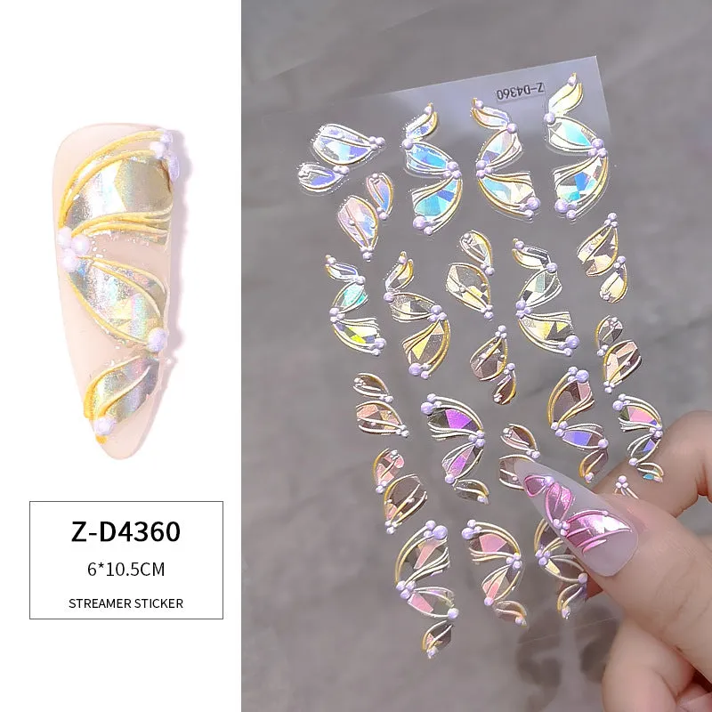 3D Multicolour Ribbon Nail Art Stickers