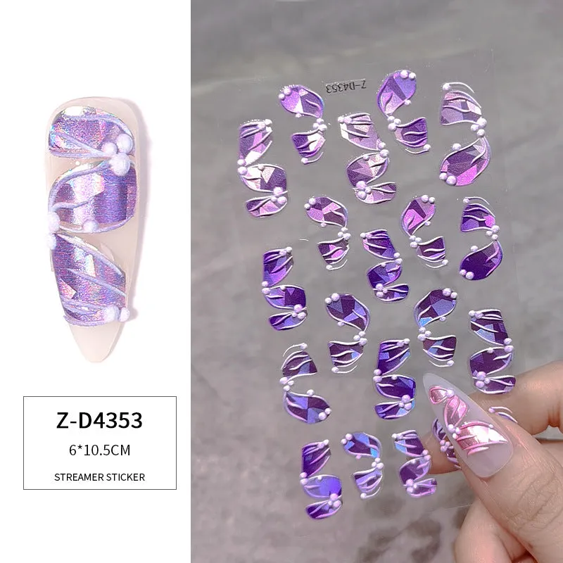 3D Multicolour Ribbon Nail Art Stickers