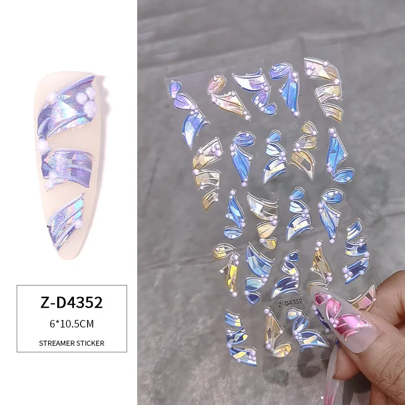 3D Multicolour Ribbon Nail Art Stickers