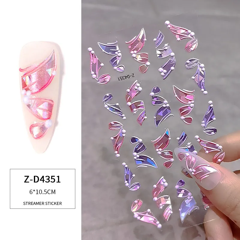 3D Multicolour Ribbon Nail Art Stickers