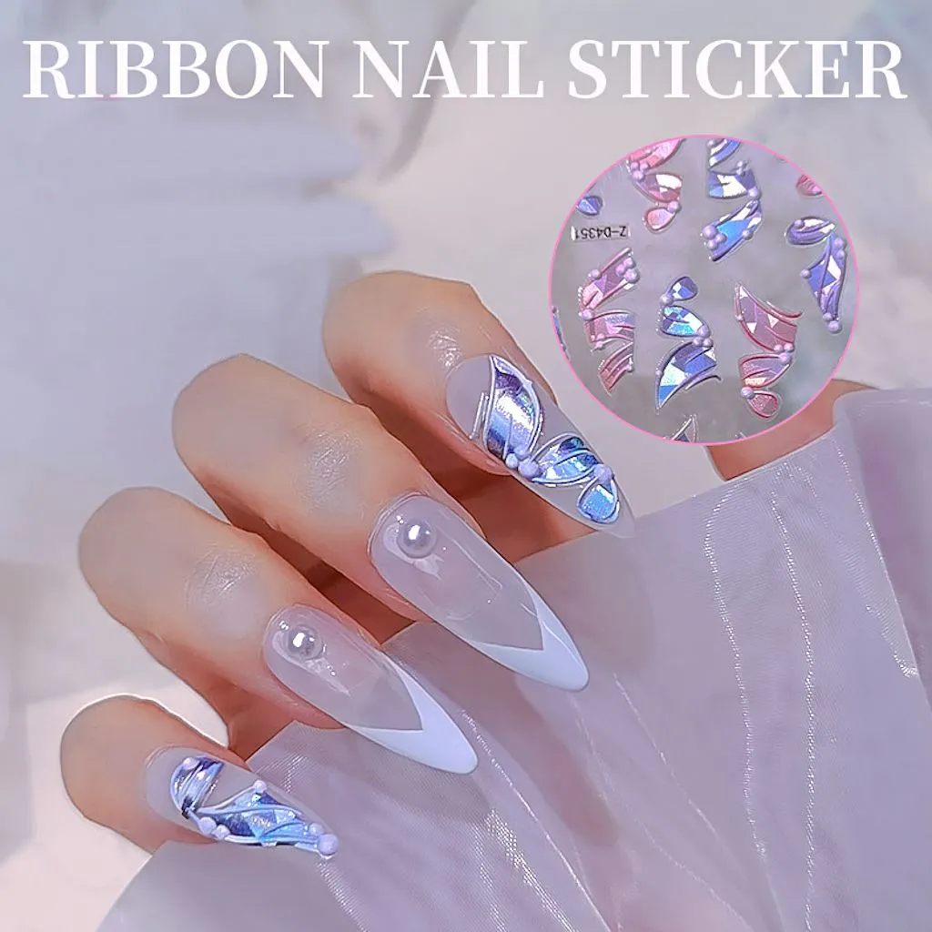 3D Multicolour Ribbon Nail Art Stickers