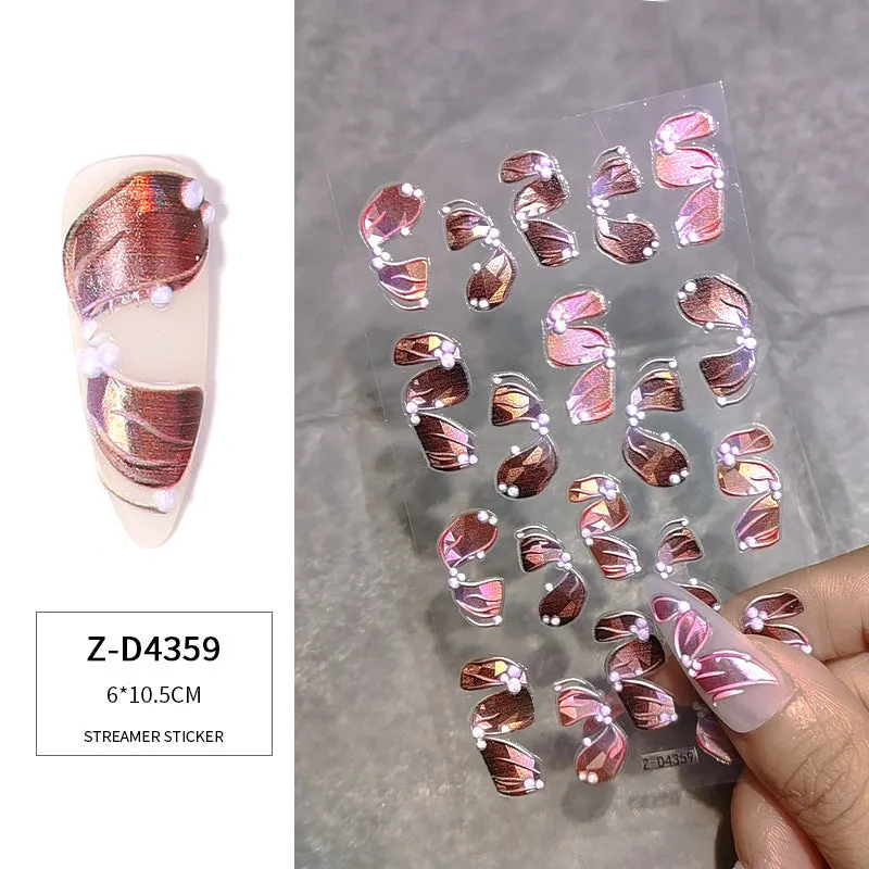 3D Multicolour Ribbon Nail Art Stickers