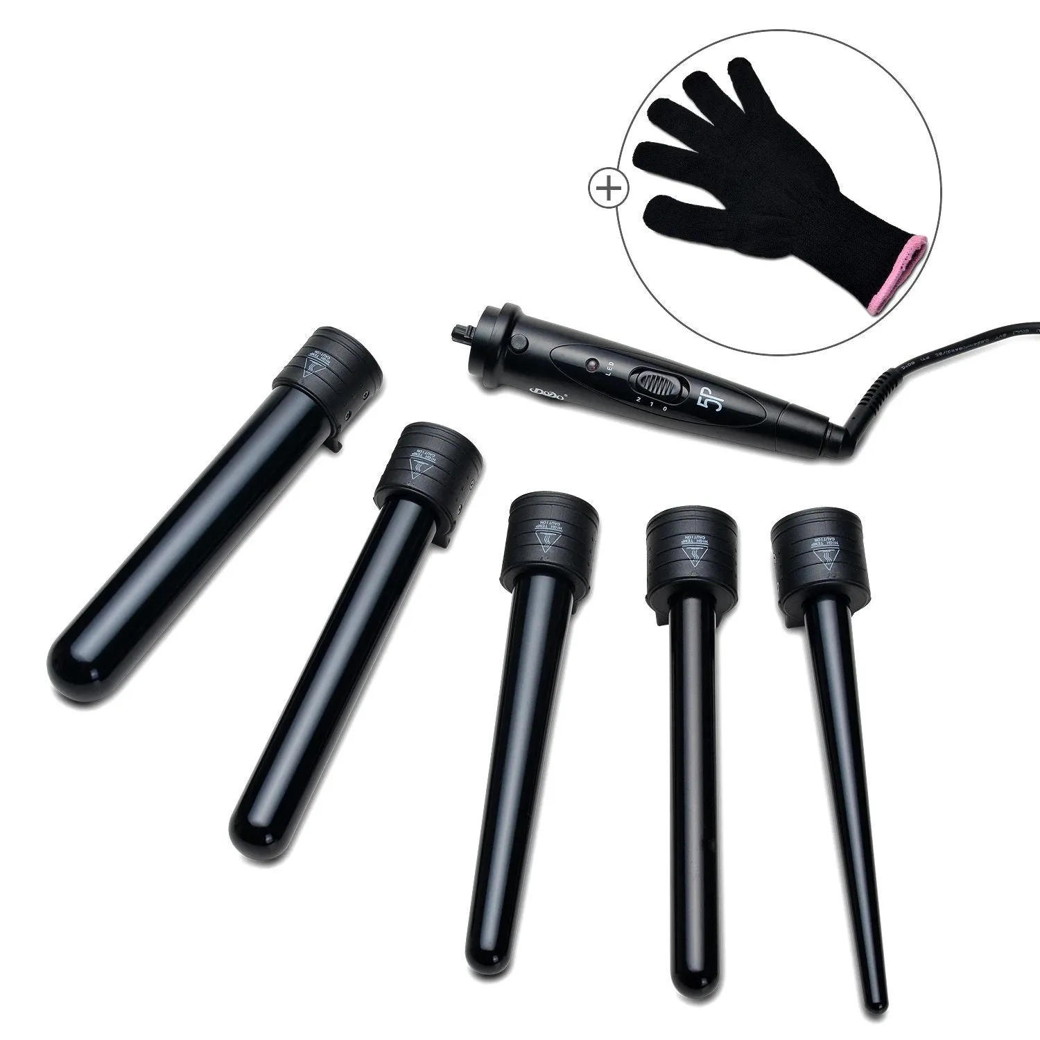 5-in-1 Curling Iron Wand Set Hair Curler Set With 5 Interchangeable Barrels Roller