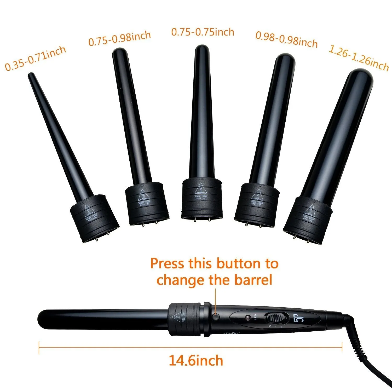 5-in-1 Curling Iron Wand Set Hair Curler Set With 5 Interchangeable Barrels Roller
