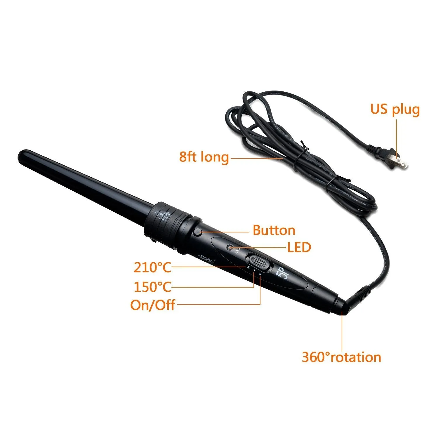 5-in-1 Curling Iron Wand Set Hair Curler Set With 5 Interchangeable Barrels Roller