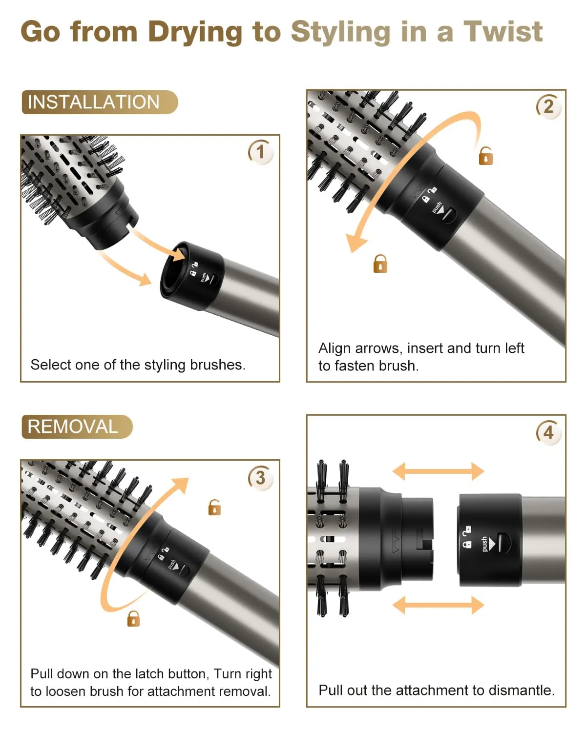 7MAGIC Hair Dryer Brush & 6 in 1 Hair Styler, Silver, 110 Volts, 1200 Watts, Ionic Technology, Fast Drying, Multi Styler for Straight, Wavy, Curly, and Coily Hair